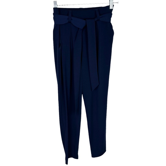 Express Pants Women Tie Waist Tapered Ankle Stretch High Rise Navy 2 Extra Small - Picture 7 of 10